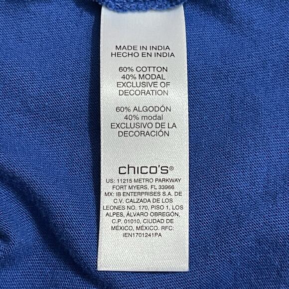 Chicos Top Womens 1 US Small Blue Shirt Embroidered 3/4 Sleeve Causal - Picture 9 of 12